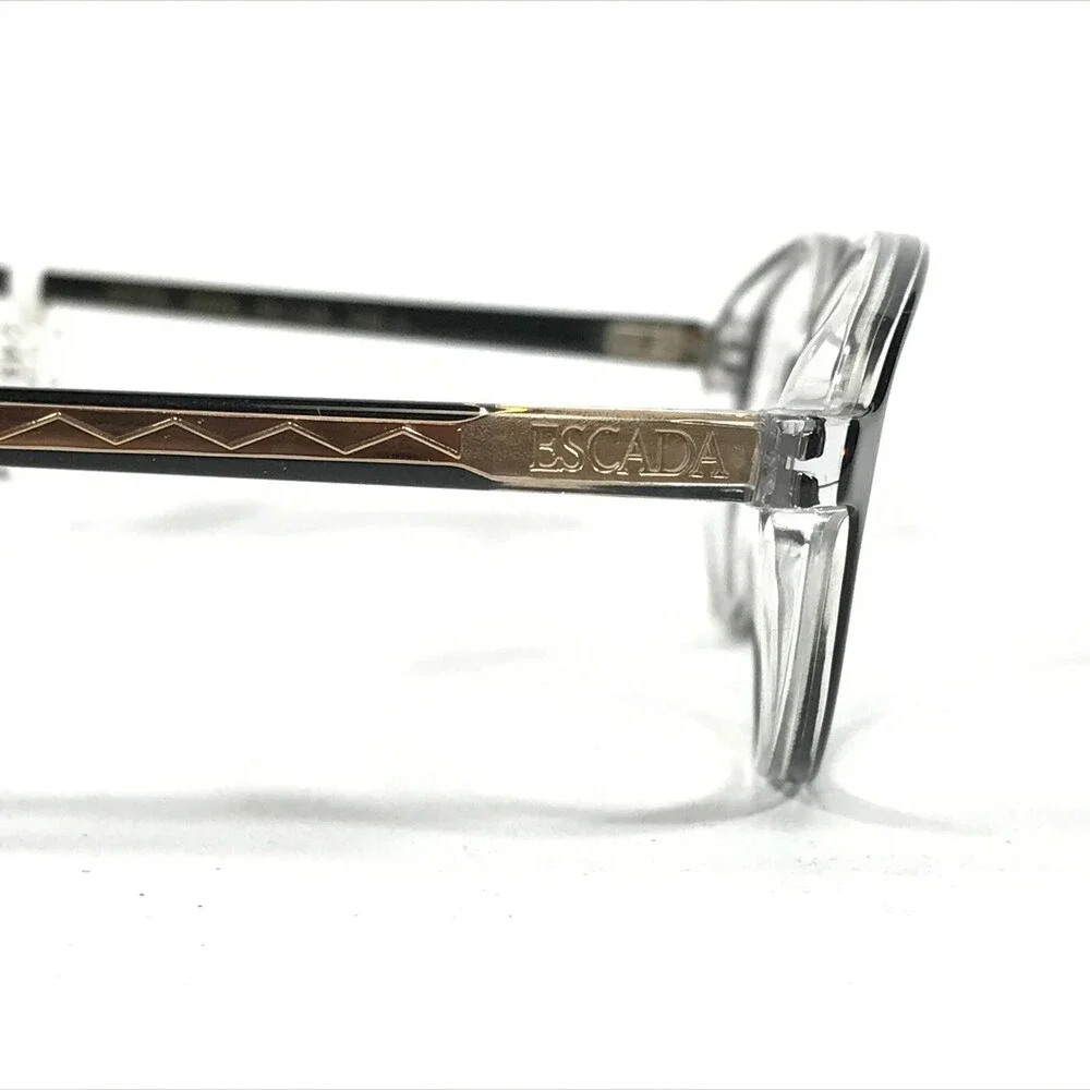 Escada Eyeglasses Frames E0124 E374 Black Clear Gold Round Oval 51-15-140